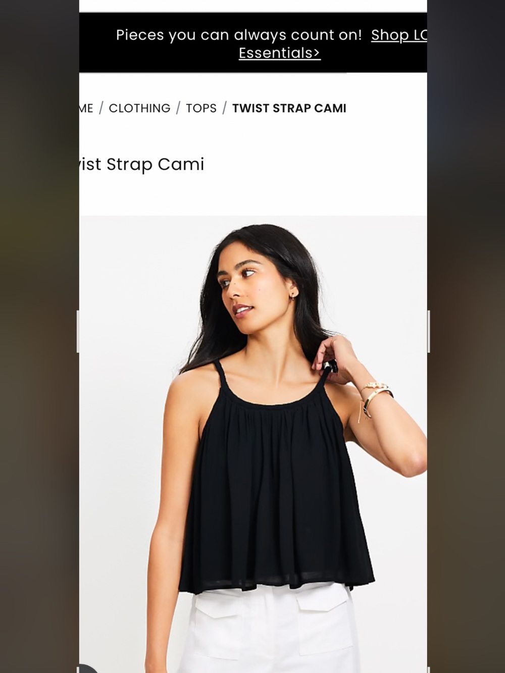 LOFT Twist Strap Cami Black Linen Blend Top Size M
